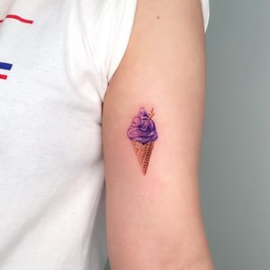 Purple Soft Icecream ✅ Color tattoo #fineline #blackandgrey #lack #line #simpletattoo #line #linedrawing #linetattoo #tattooed #tattoodo #blackwork #colortattoo #color #minitattoo #small #tiny #microrealism #realism