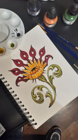 Sun flower tattoo flash