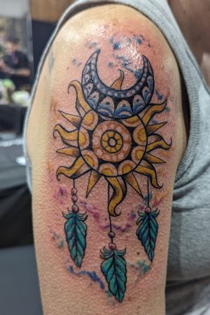 Colorful Sun and Moon Dreamcatcher Tattoo