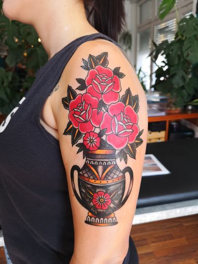Traditional vase with roses