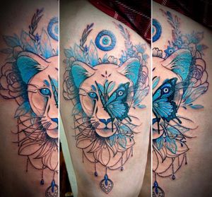 Lioness with turkey eye and roses Henshin tattoo studio 