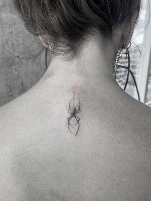 Get a stunning micro-realism spider tattoo by Rich Sinner, perfect for neck placement. Stand out with this intricate design.