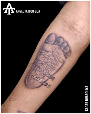 Baby Footprint Tattoo By Sagar Dharoliya At Angel Tattoo Goa - Best Tattoo Artist in Goa - Best Tattoo Studio in Goa#angeltattoogoa #besttattooartistingoa #besttattoostudioingoa #tattooingoa #sagardharoliya