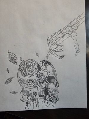 I'm not a tattoo artist, my bf just asked me to draw a tattoo for him that had a skull and roses in it , so this is what I've come up with 