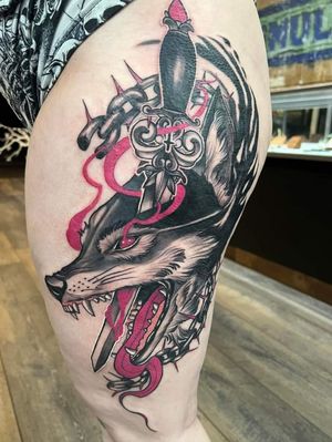 Black and Grey Realism Wolf Tattoo 