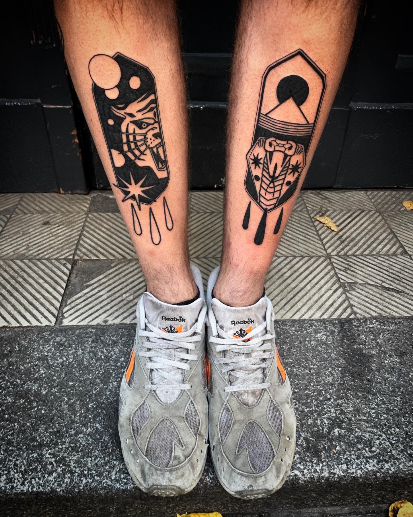 Tattoo tagged with: fire, leg, outline, rose, woman | inked-app.com