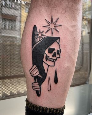 Illustrative tattoo of death and the reaper by Adrimetric. Bold and striking design.