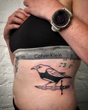 A stunning tattoo featuring a bird motif, with a focus on crows, ravens, and magpies. Designed by the talented artist, Adrimetric.