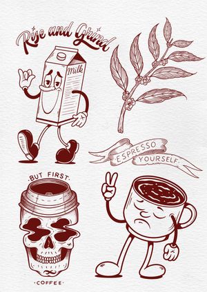Love coffee flash sheet. All available but the milk carton. 