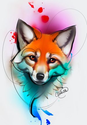 Fox / watercolour tattoo design 