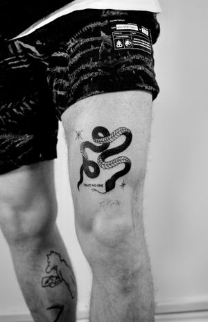Get mesmerized by the intricate details of this stunning blackwork snake tattoo, expertly crafted by Danilo.