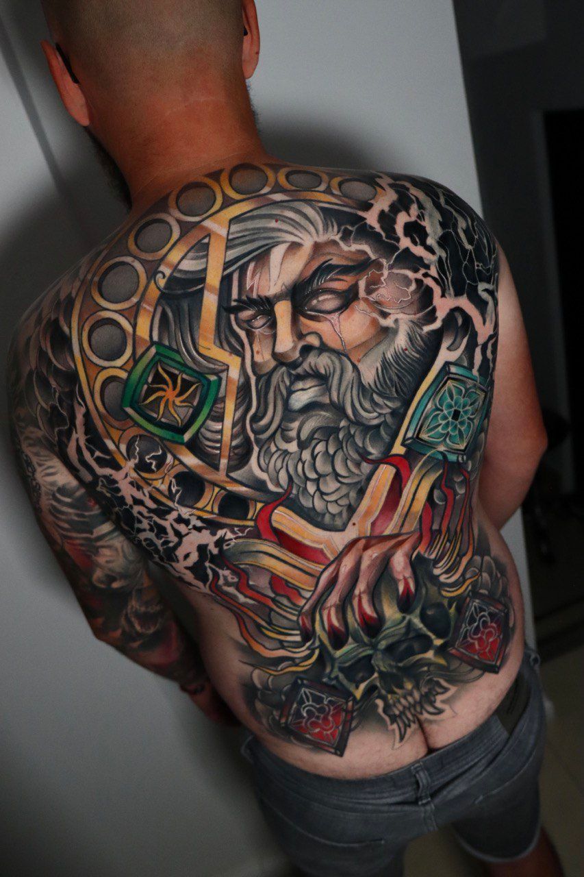 Zeus Cover Up Tattoo For US Air Force Man From Alabama - Iron Palm Tattoos  & Body Piercing