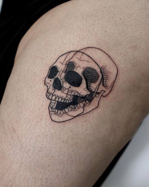 Trippin skull by Martins @tattooinlondon www.crimsontalestattoo.co.uk 02086821185 #skulltattoo #skullstattoo #skulltattoos #blackworktattoo #blackwork #illustrativetattoo #tattoo #tattoos #london #londontattoo #legtattoo #flashtattoo #cooltattoos