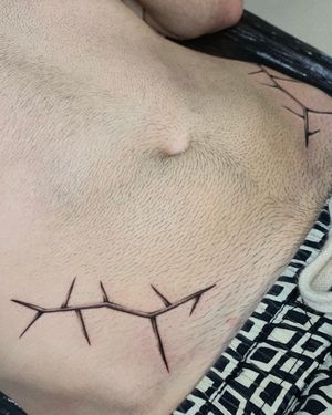Beautiful black and gray tattoo by Ophelya Jeandat featuring intricate thorns and branches in stunning micro realism style.