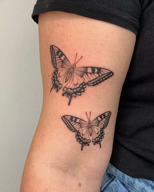 Experience the beauty of fine line illustration with this exquisite butterfly tattoo design by Ophelya Jeandat.