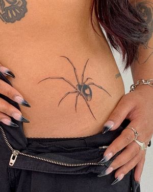 Get tangled in the intricate web of this stunning neo-traditional spider tattoo by Ophelya Jeandat.
