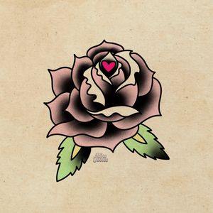 Pastel traditional Don Ed Hardy redraw of a rose with heart 🌹 💖
