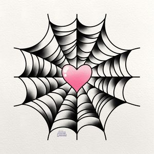 Traditional spider web design with pink heart 🩷 🕸️ 