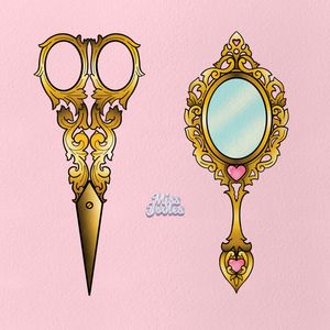 Neo-traditional inspired vintage antique mirror and scissors designs 🪞 ✂️ 