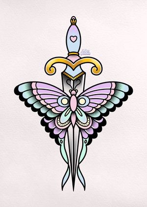 Pastel traditional dagger and butterfly 🦋 