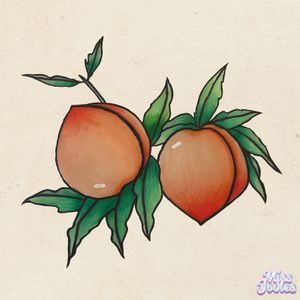 East Asian inspired peaches based on a Japanese painting, drawn in marker pens 🍑 