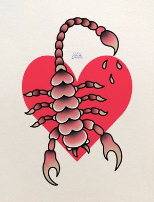 Traditional-inspired scorpion with heart background 🦂♥️