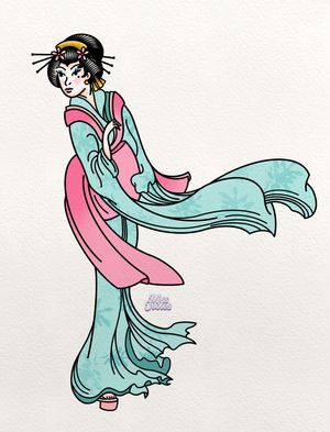 Pastel traditional Geisha design based on classic Japanese wood print 🇯🇵 