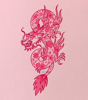 Monochrome pink traditional porcelain dragon 🐉 