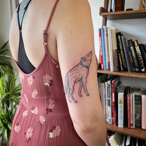 Get a stunning illustrative tattoo of a dog and a wolf on your arm by the talented artist Jack Henry Tattoo. Perfect for animal lovers and nature enthusiasts.