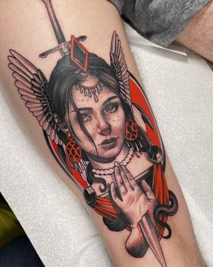 Archangel / Neotraditional woman with dagger 