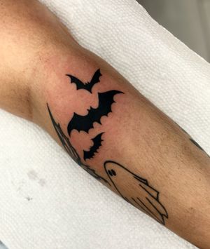 Get into the Halloween spirit with this illustrative bat tattoo by Miss Vampira. Perfect for spooky season!