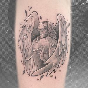 Get inked with a stunning anime harpy angel tattoo in dotwork style by top artist Galen Bryce aka Drip Skull.