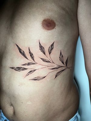 Get a stunning and intricate dotwork and fine line botanical branch tattoo by talented artist Claudia Whiteheart.