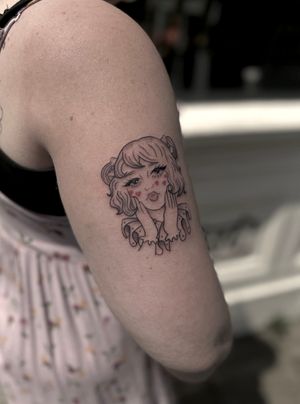 Get a stunning and detailed portrait tattoo of a girl with fine line and illustrative style by the talented artist Maddie.