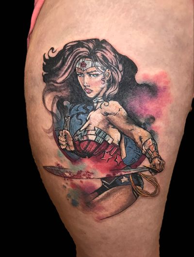 wonder woman tattoo in watercolour #tattoo #watercolour #wonderwoman #superhero 