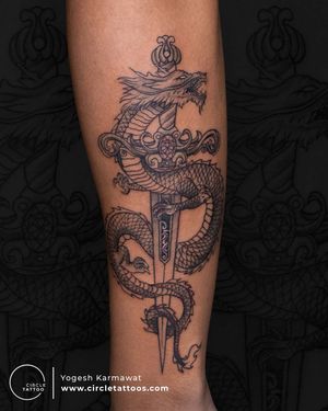 Sword with Dragon made by Yogesh Karmawat at Circle Tattoo India 