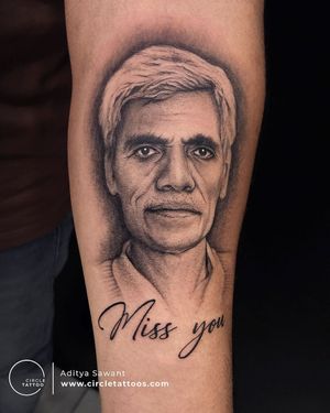 Dad Portrait Tattoo made by Aditya Sawant at Circle Tattoo Pune 