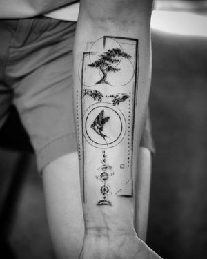 geometric-tree-and-bird-tattoo-on-forearm#Geometric