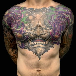 Foo Dog Full chest tattoo