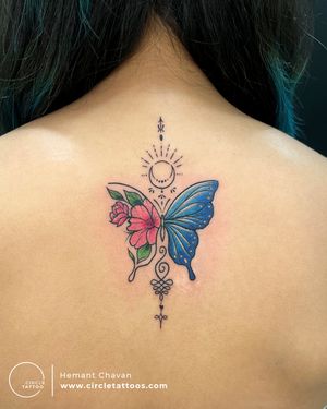 Color Butterfly and Moon Tattoo made by Hemant Chavan at Circle Tattoo Pune
