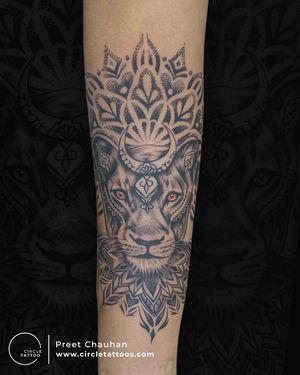 Half Sleeve Lion Tattoo made by Preet Chauhan at Circle Tattoo Vizag