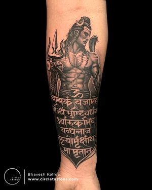 Shiv with a Script Tattoo made by Bhavesh kalma at Circle Tattoo Pune