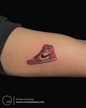 Red Color Jordan Shoe Tattoo made by Sriram Srinivas at Circle Tattoo Vizag