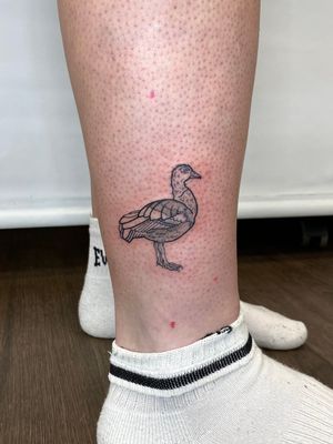 Get a unique and detailed duck tattoo in dotwork style by the talented artist Liam Collins. Stand out with this intricately crafted design.