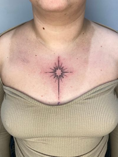 Elegant and intricate fine line tattoo featuring a delicate star motif, expertly executed by tattoo artist Liam Collins.