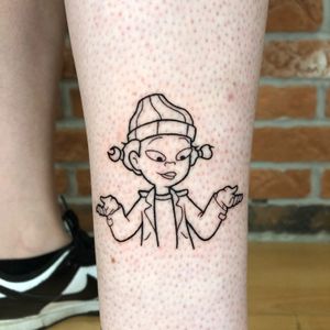 Get a stylish anime fine line tattoo of Ashley Spinelli from Recess by the talented artist Liam Collins.