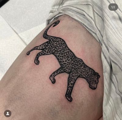 Embrace your fierce side with this dynamic illustrative tattoo featuring a leopard, panther, and jaguar. Let Katy Sarsfield bring your inner wildcat to life.