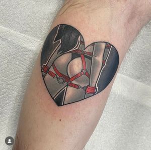 Embrace your kinks with this illustrative heart and BDSM inspired butt tattoo by Katy Sarsfield. Perfect blend of love and dominance.