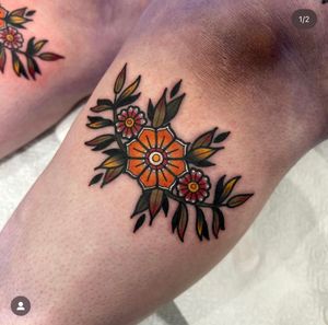 Beautiful traditional floral design by Katy Sarsfield, perfect for lower leg placement.