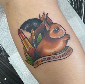 Adorn your arm with a stunning neo traditional squirrel tattoo by the talented artist Katy Sarsfield.